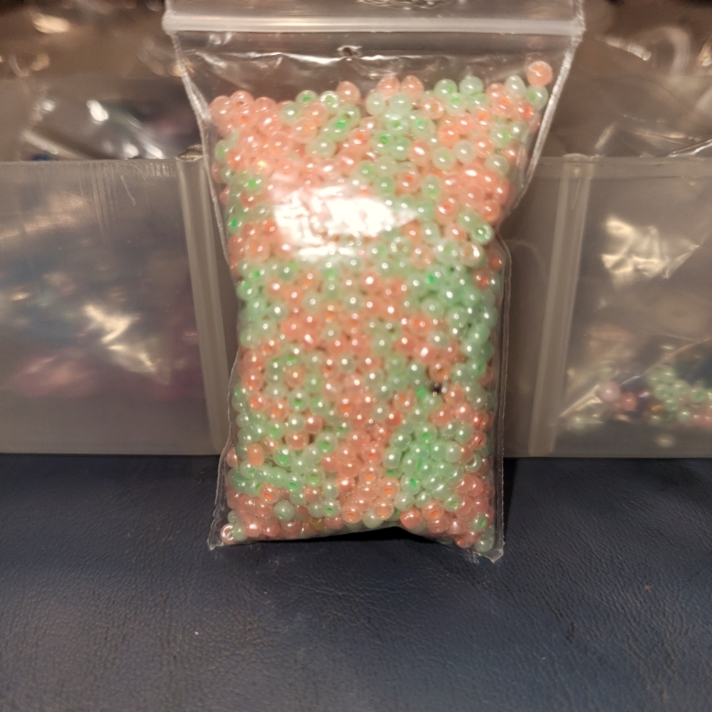 Peach & Light Green Seed Beads